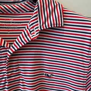 Vineyard Vines Red White Blue Striped Polo Shirt Performance Lightweight S Relax